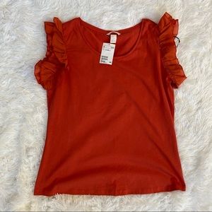 🎀H&M Orange Top with Ruffled Shoulders Size M NWT